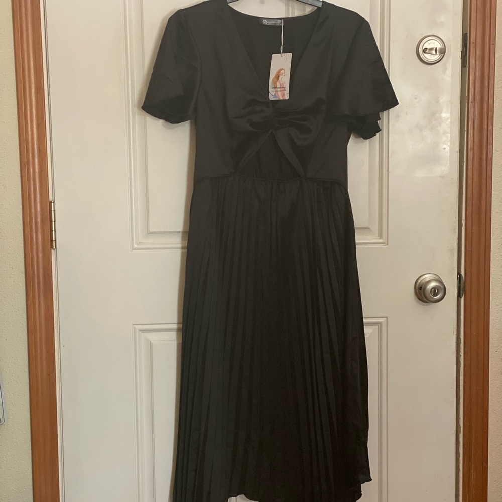 Pretty Garden Shark Bite Pleated Skirt Dress with Tie Knot size M NWT